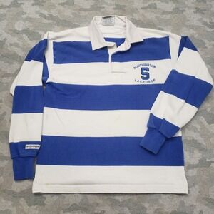 Vtg Barbarian Southington Lacrosse Rugby Polo Shirt Mens Small Blue Long Sleeve